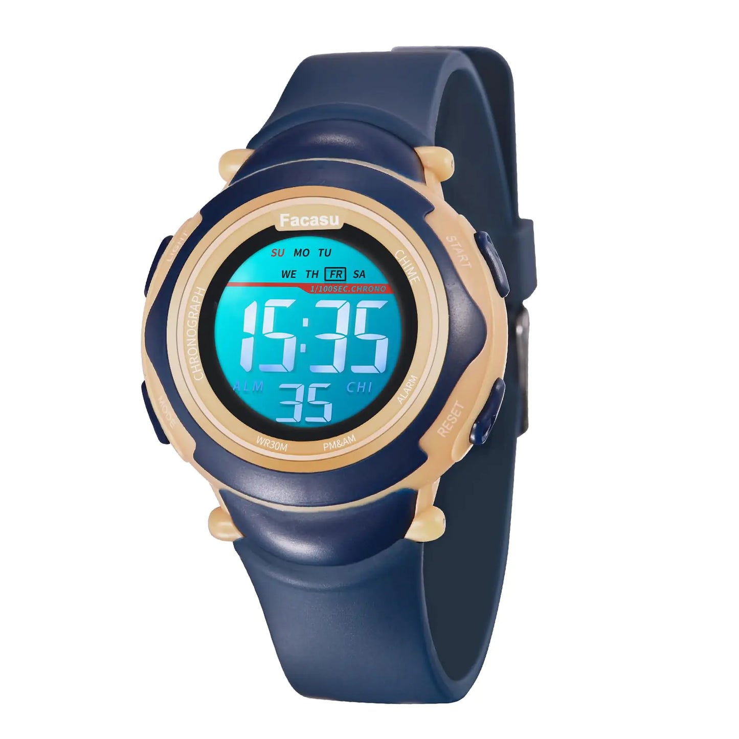 Kids Colorful Digital Sport Watch - Waterproof with Light-Up Display (Dark Blue)