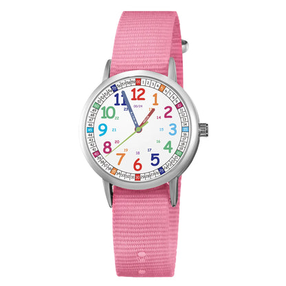 Kids Time Tutor Watch - Easy Read Dial for Ages 3-11 (Pink)